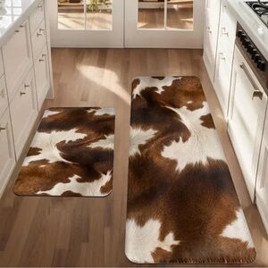Rustic Cowhide Pattern Kitchen Rug Set